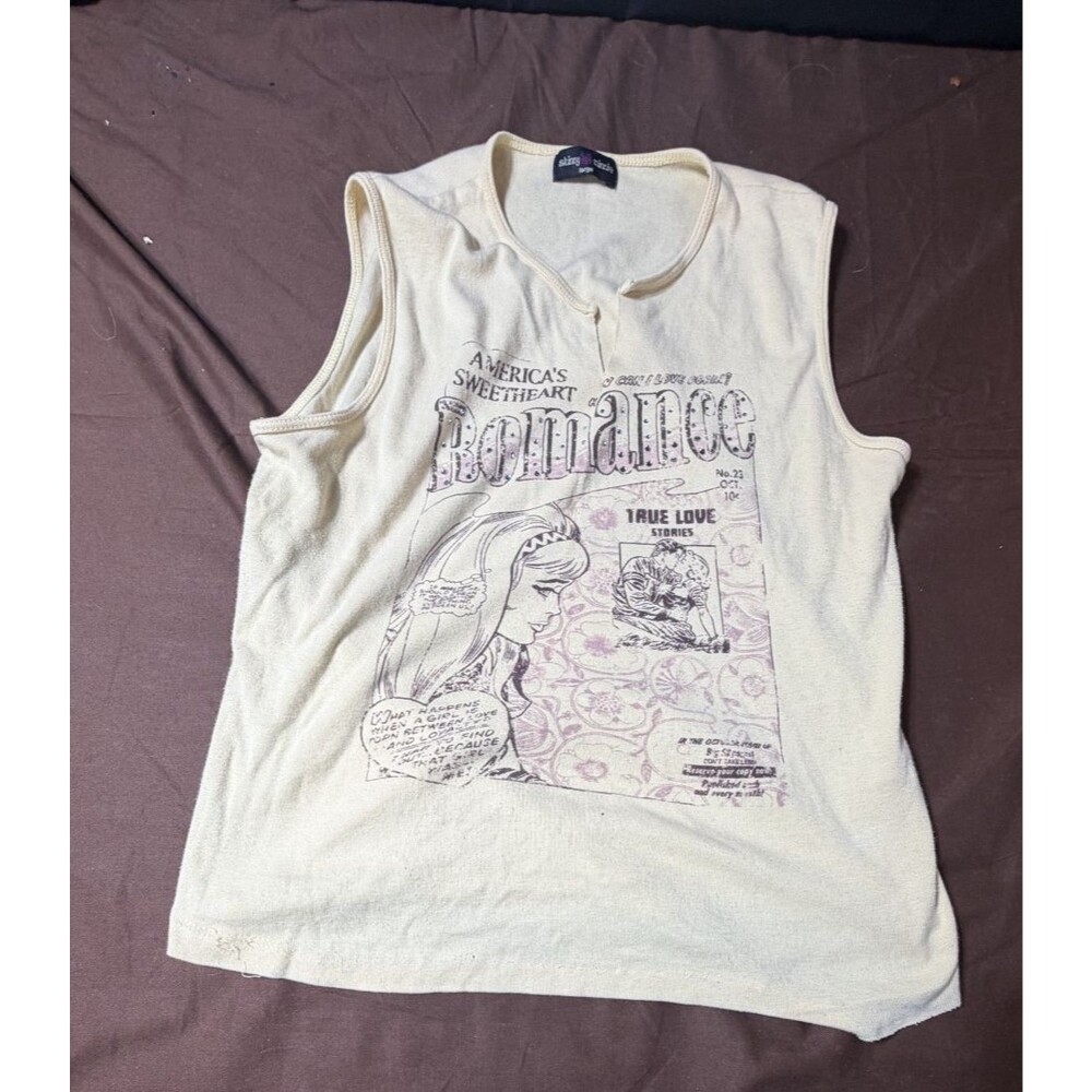 Women's Skinny Minnie Romance Comic Strip Tank Top Size Large Graphic Tee
